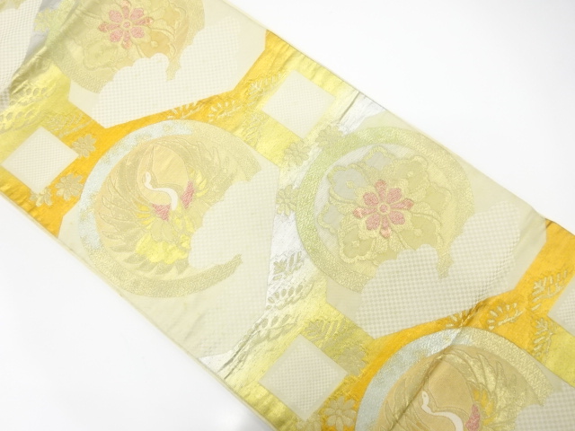 JAPANESE KIMONO / ANTIQUE FUKURO OBI / SILK / WOVEN CRANE